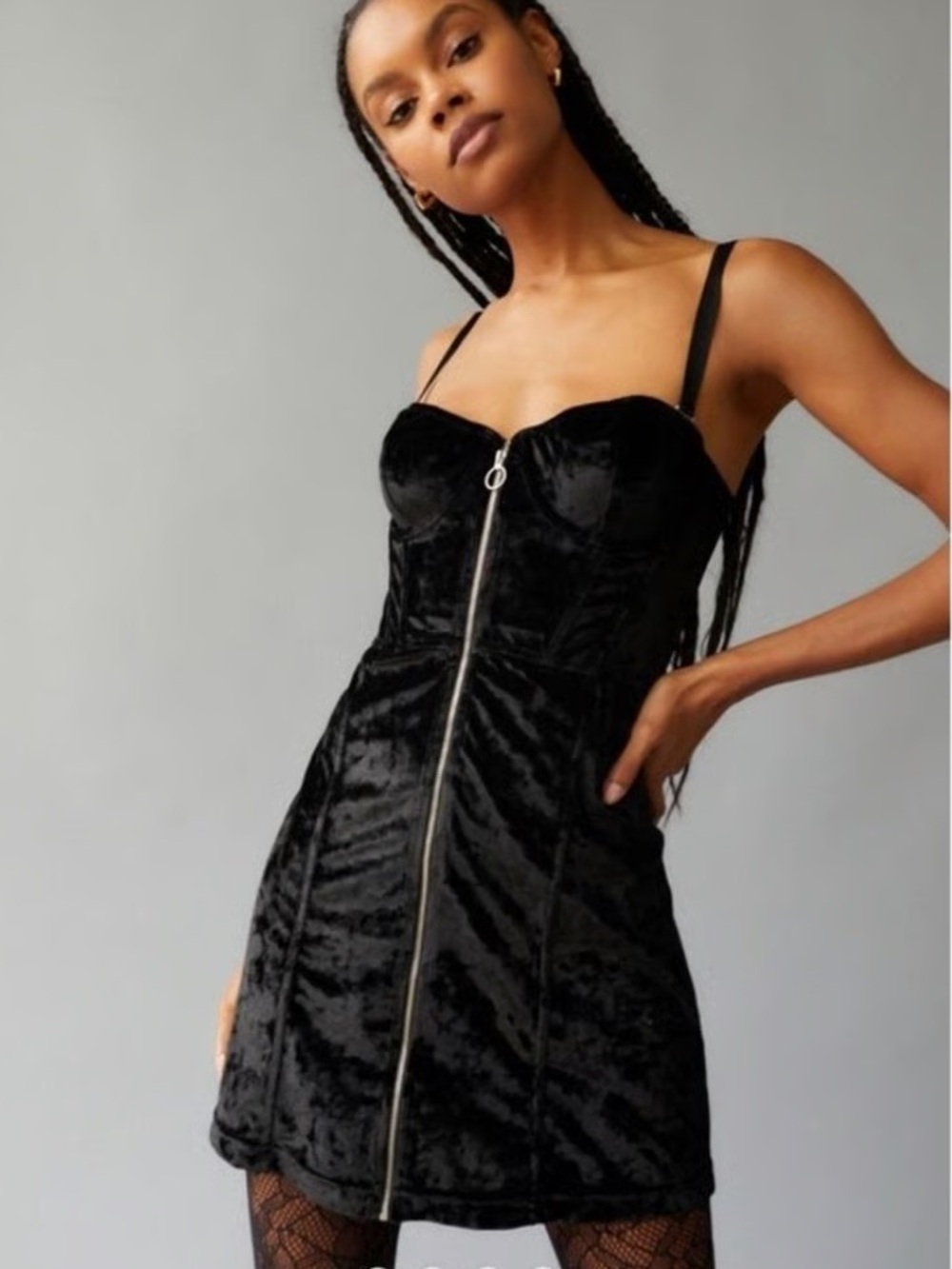 Urban Outfitters Black Velvet Corset Zip-up Mini Dress M